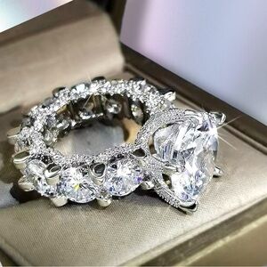 Silver ring Engagement  Diamond Cubic Zirconia Silver Vintage Bohemian Design